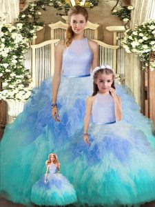 Multi-color Sleeveless Tulle Backless Quinceanera Gowns for Military Ball and Sweet 16 and Quinceanera
