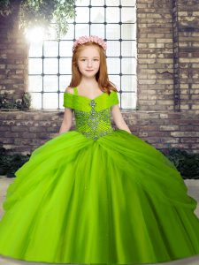 Ball Gowns Beading Little Girls Pageant Dress Wholesale Lace Up Tulle Sleeveless Floor Length