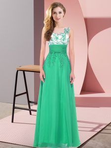 Turquoise Scoop Backless Appliques Quinceanera Dama Dress Sleeveless
