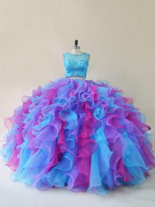 Exceptional Floor Length Two Pieces Sleeveless Multi-color 15th Birthday Dress Lace Up