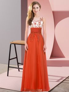 Enchanting Sleeveless Floor Length Appliques Backless Court Dresses for Sweet 16 with Rust Red