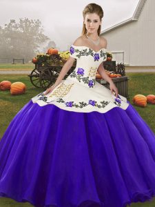 White And Purple Ball Gowns Organza Off The Shoulder Sleeveless Embroidery Floor Length Lace Up Sweet 16 Dresses