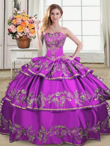 Captivating Organza Sleeveless Floor Length Quinceanera Dress and Embroidery and Ruffled Layers
