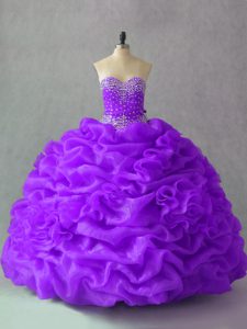 Beading and Pick Ups and Hand Made Flower Quinceanera Dresses Purple Lace Up Sleeveless Floor Length