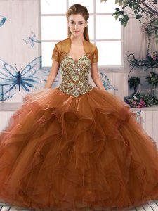 Fantastic Floor Length Brown Quinceanera Dresses Off The Shoulder Sleeveless Lace Up