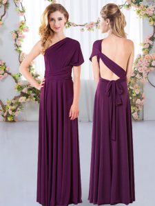 Floor Length Dark Purple Quinceanera Court of Honor Dress Chiffon Sleeveless Ruching