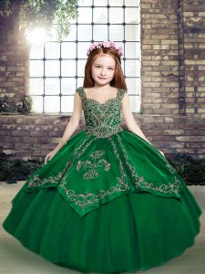 Dark Green Sleeveless Beading and Embroidery Floor Length Little Girl Pageant Dress