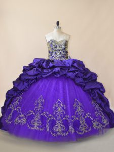 Chic Satin and Organza Sleeveless Sweet 16 Dresses Brush Train and Embroidery and Pick Ups