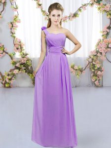 Lavender Sleeveless Floor Length Hand Made Flower Lace Up Court Dresses for Sweet 16