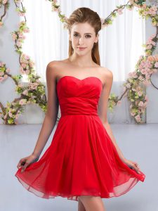 Edgy Red Sweetheart Lace Up Ruching Quinceanera Court of Honor Dress Sleeveless