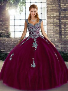 Exquisite Sleeveless Floor Length Beading and Appliques Lace Up Quinceanera Dresses with Fuchsia