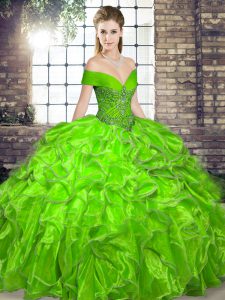 Ball Gowns Sweet 16 Dress Off The Shoulder Organza Sleeveless Floor Length Lace Up