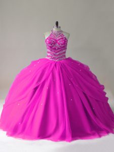 Halter Top Sleeveless Tulle 15th Birthday Dress Beading Lace Up