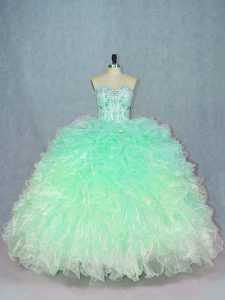 Unique Beading and Ruffles 15 Quinceanera Dress Green Lace Up Sleeveless Floor Length