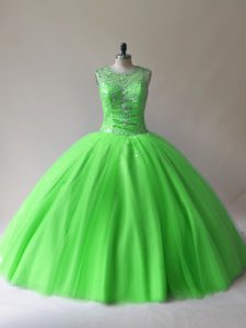 Unique Scoop Neckline Beading Quinceanera Gowns Sleeveless Lace Up