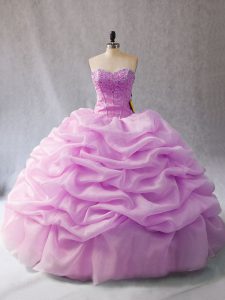Sophisticated Lilac Ball Gowns Organza Sweetheart Sleeveless Pick Ups Floor Length Lace Up Quinceanera Dress