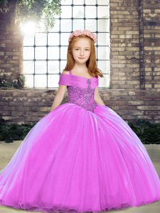 Custom Fit Floor Length Lilac Kids Formal Wear Sleeveless Beading