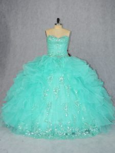 Vintage Aqua Blue Sweetheart Lace Up Beading and Appliques Sweet 16 Quinceanera Dress Sleeveless