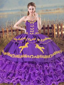 Purple Sleeveless Embroidery and Ruffled Layers Sweet 16 Dresses