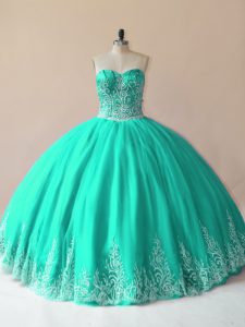 Hot Sale Turquoise Quinceanera Dress Sweet 16 and Quinceanera with Embroidery Sweetheart Sleeveless Lace Up