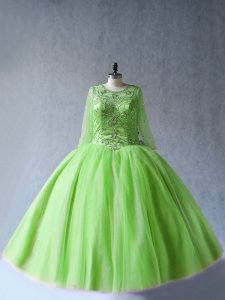 Tulle Long Sleeves Floor Length Quince Ball Gowns and Beading