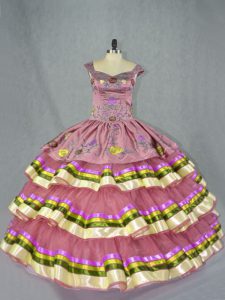 Customized Straps Sleeveless Lace Up 15th Birthday Dress Pink Organza
