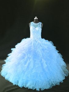 High Class Organza Sleeveless Quinceanera Dress and Appliques and Ruffles