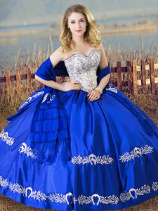 Sweetheart Sleeveless Satin Vestidos de Quinceanera Beading and Embroidery Lace Up