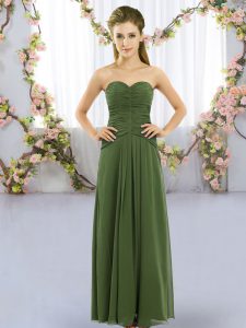 Dark Green Sleeveless Chiffon Lace Up Dama Dress for Quinceanera for Wedding Party