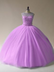 Scoop Sleeveless Quinceanera Dresses Floor Length Beading Lilac Organza