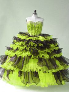 Classical Ball Gowns Sweet 16 Dress Yellow Green Sweetheart Organza Sleeveless Lace Up