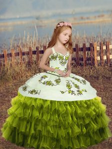 Chic Ball Gowns Little Girls Pageant Gowns Green Straps Organza Sleeveless Floor Length Lace Up