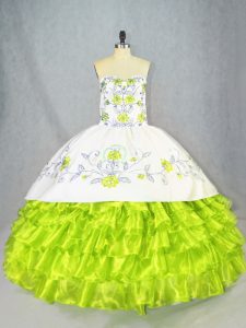 Suitable Lace Up Sweetheart Embroidery and Ruffled Layers Quinceanera Dress Organza Sleeveless