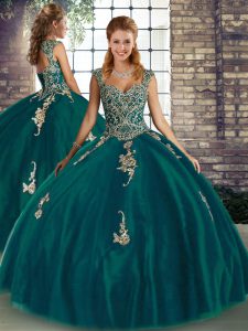 Designer Tulle Sleeveless Floor Length Quinceanera Gowns and Beading and Appliques