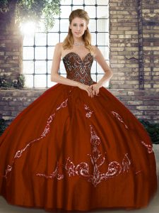 Low Price Beading and Embroidery 15th Birthday Dress Brown Lace Up Sleeveless Floor Length