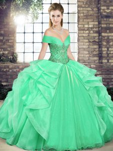 Sexy Floor Length Apple Green Quinceanera Gown Off The Shoulder Sleeveless Lace Up