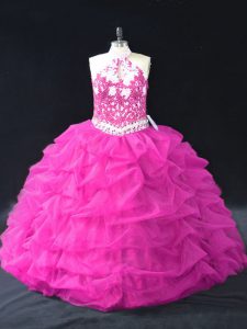 Fuchsia Sleeveless Organza Backless Sweet 16 Dress for Sweet 16 and Quinceanera