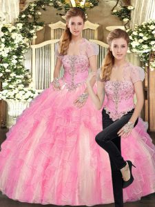 Strapless Sleeveless Lace Up Sweet 16 Quinceanera Dress Baby Pink Tulle