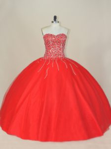 Colorful Red Sweetheart Neckline Beading Sweet 16 Dresses Sleeveless Lace Up