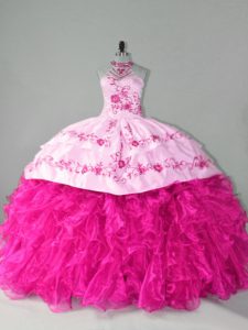Charming Mermaid Sleeveless Hot Pink 15 Quinceanera Dress Court Train Lace Up