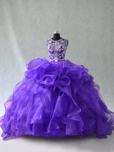 Noble Purple Sleeveless Organza Lace Up 15th Birthday Dress for Sweet 16 and Quinceanera