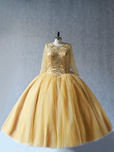 Hot Sale Gold Sleeveless Beading Floor Length Sweet 16 Dress
