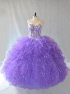 Sweet Lavender Sweetheart Neckline Beading and Ruffles and Sequins Quinceanera Gown Sleeveless Lace Up