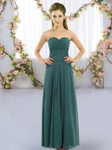 Dazzling Ruching Quinceanera Court Dresses Peacock Green Lace Up Sleeveless Floor Length