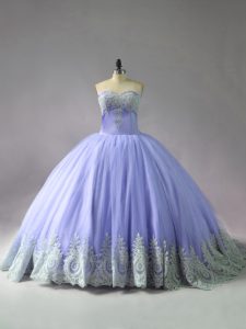 Exquisite Lavender Sweetheart Neckline Appliques Sweet 16 Quinceanera Dress Sleeveless Lace Up