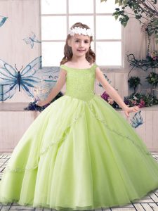 Custom Made Yellow Green and Pink And White Off The Shoulder Neckline Beading Custom Made Pageant Dress Sleeveless Lace Up