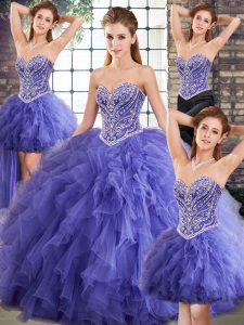 Shining Lavender Sleeveless Beading and Ruffles Floor Length Quinceanera Dresses