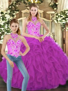 Latest Sleeveless Lace Up Floor Length Embroidery and Ruffles Vestidos de Quinceanera