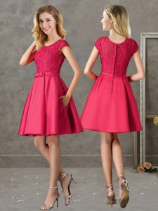Fine Mini Length Red Dama Dress Scoop Short Sleeves Zipper