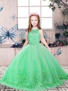 Floor Length Green Pageant Gowns For Girls Scoop Sleeveless Backless